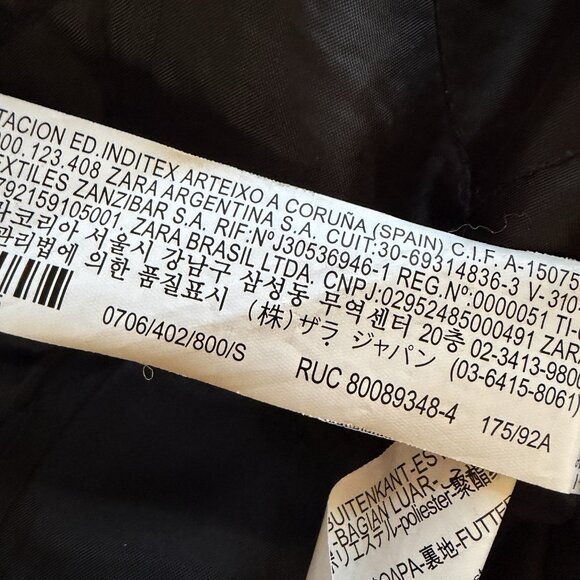 Zara Man Mens Biker Style Full Zip Black Jacket Size S Small Bomber Zip Pockets - Picture 6 of 6